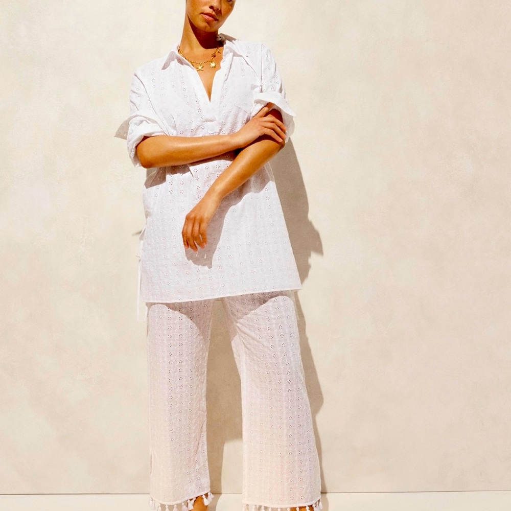 White Eyelet Side Tied Tunic